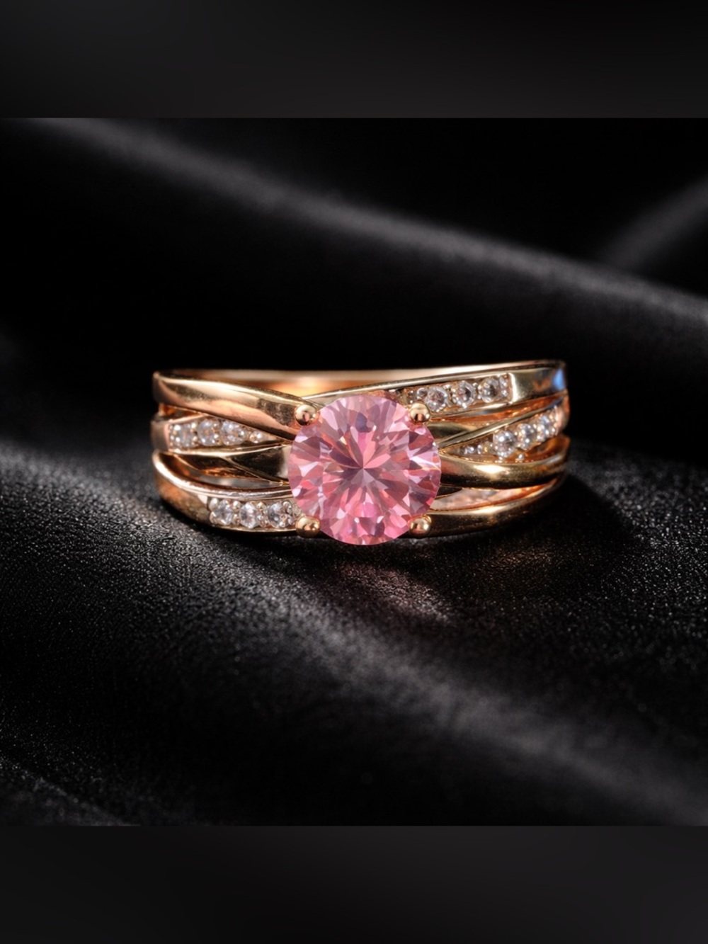 Pink & White Moissanite Ring • Sterling & Rose-Gold GP •JTV Moissanite Fire® • 9